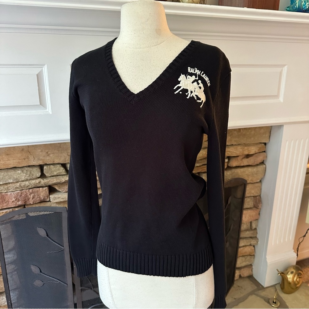 Polo Ralph Lauren Sport Cotton Dual Match Equestrian V-Neck Sweater medium